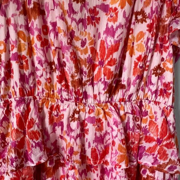 FATE Women's Pink Floral Tiered Mini Dress Ruffles Sz L V-Neck Lined Boho Event - Picture 5 of 11